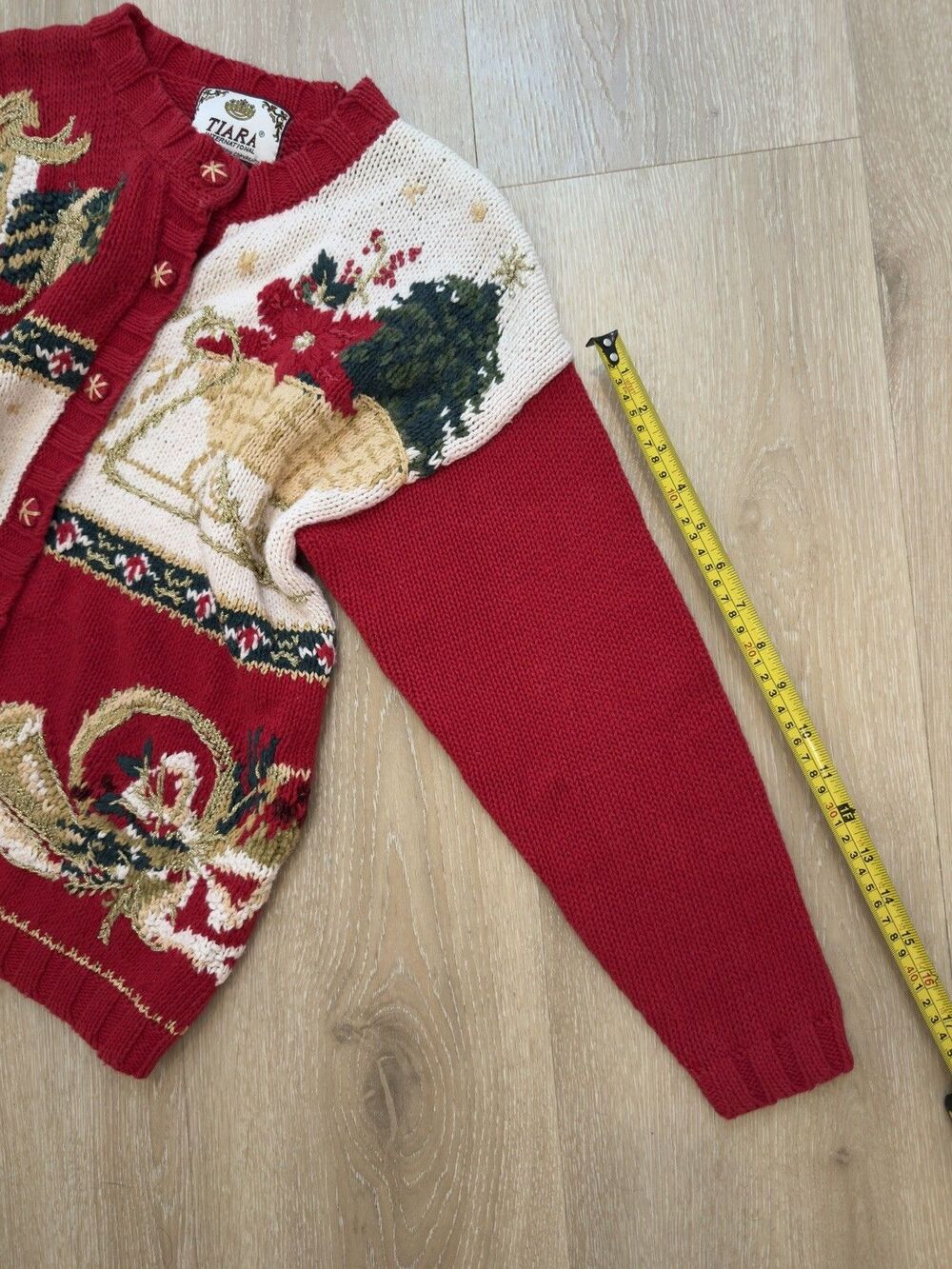 VTG Y2K Tiara International Christmas Cardigan Ugly Grandma Sweater S Patchwork - Picture 9 of 15